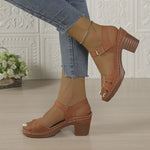 Women's Chunky Heel Sandals Strap Plus Size Shoes Solid Color One Line Fashion Sandals for Women Summer 2026