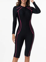 2026 Zipper Slim One Piece Swimsuit Women Long Sleeve & Knee Swimwear Female Bather Bathing Swimming Swim Surf Suit Beachwear