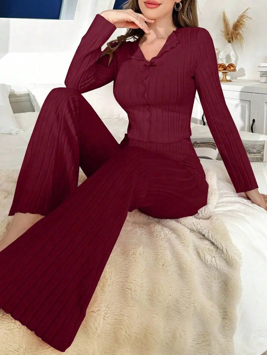 Autumn Winter Warm Sleepwear Women's Pajamas Set for Sleeping Long Sleeve Tops and Long Trousers Suit Home Clothes Lounger