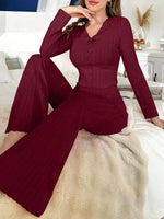 Autumn Winter Warm Sleepwear Women's Pajamas Set for Sleeping Long Sleeve Tops and Long Trousers Suit Home Clothes Lounger