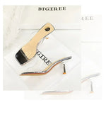 BIGTREE Sexy Silver PVC Transparent Crystal Womens Slippers 2026 Summer Square Toe Thin High Heels Sandals Ladies Shoes