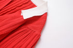 Foridol Red Knitted Polo Dress Autumn Winter Women Dress Casual Elegant Maxi A-line Hollow OutDress Slim Christmas Party