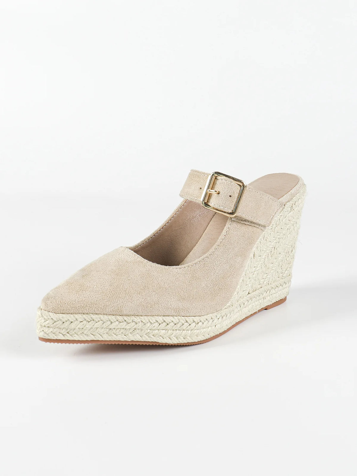 2025 Women's Sandals Spring Pointed Toe Wedge Heel Shoes Thick Soled High Heel Hollow Women's Shoes Straw Hemp