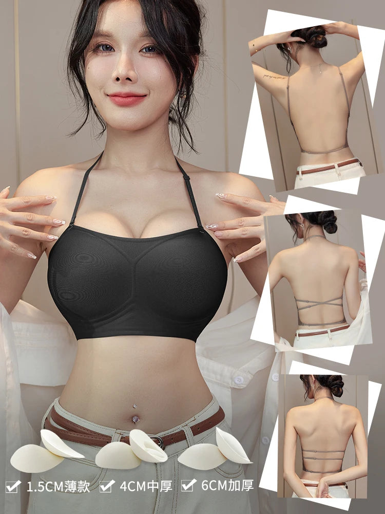 Women's Backless Thick Padded Push Up, Sticky Adhesive Bra Small Bust, Strapless Invisible Bralette Beach & Party Essential ABC