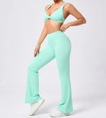 Women's Seamless Yoga Sets Brushed Fabric Flared Hip-Lifting Pants Cross Beauty Back Bra Suits Gym Workout Fitness Training Sets