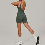 Padded Sports Jumpsuit Short Women Yoga Sets Gym Bodysuits Sexy Backless Fitness Jumpsuits Female Push Up Workout Overalls