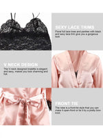 Women's Sexy Satin Lace 3PCS Sleepwear – Robe in Wine Red, Black & Pink for Romantic Look & Home Use