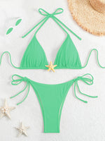 Sexy Black Micro Bikini 2025 Women Starfish Ornament Push Up Bra Tie Side Thong Swimsuit Summer Bathing Suit Holiday Swimwear