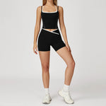 Yoga Shorts Sets Fake Two Piece Hanging Neck Shockproof Vest High Waist Pants Fitness Suit Breathable Women's Tight Sports Set