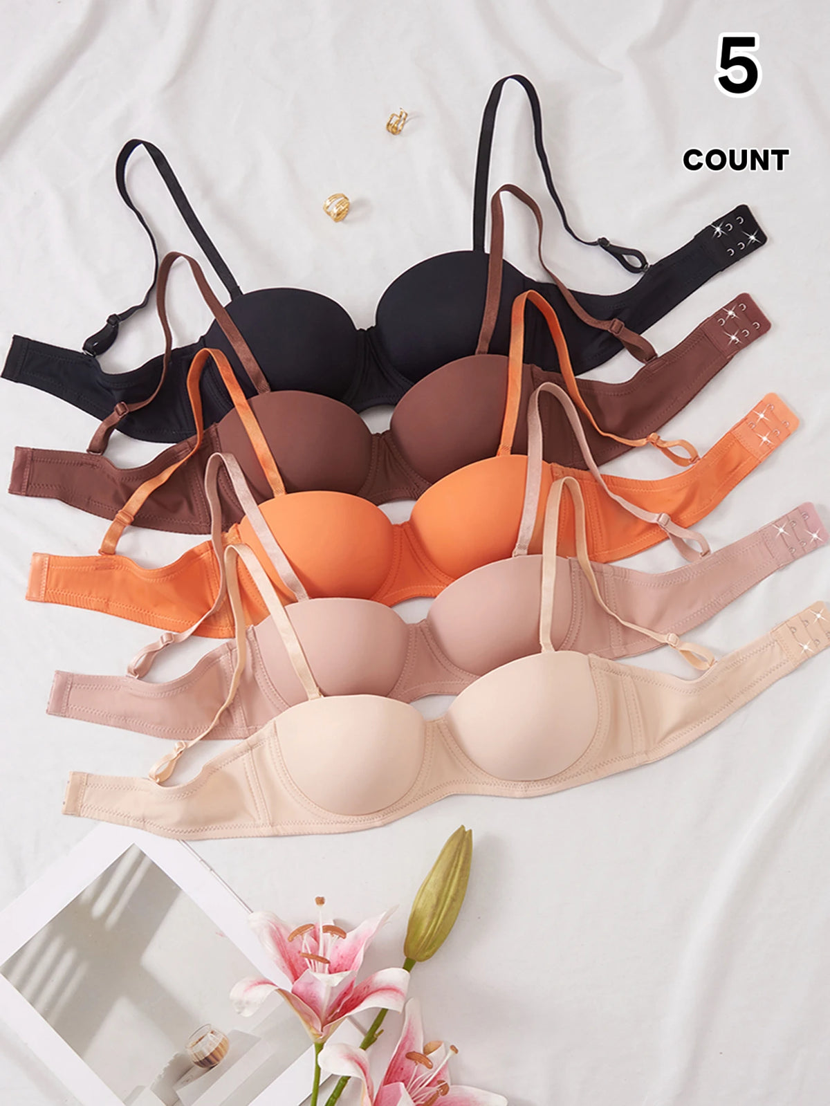 5Pcs Detachable Strap Bandeau Bras Solid Strapless Push up Bra for Women Daily Invisible Lingerie
