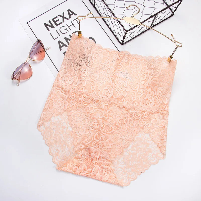 1pcs High-Rise Sexy Lace Briefs Comfortable Stretchy Semi Sheer French-Cut Panties Women's Underwear Breathable Lingerie S-3XL