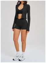 New 3 Pieces Yoga Set Women Workout Sportswear Gym Clothing Fitness Long Sleeve Crop Top Shorts Leggings Female Sport Bra Suits