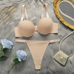 Thickened bra set gathering and bursting solid color set suitable for wearing sexy women's underwear with small breasts B2051