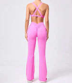 Women's Seamless Yoga Sets Brushed Fabric Flared Hip-Lifting Pants Cross Beauty Back Bra Suits Gym Workout Fitness Training Sets