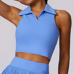 Outdoor Breathable Golf Wear Tennis Sport Sets Women Turn Down Collar Sleeveless Top Short 2 in 1 Skirt Running Fitness Set