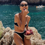 Black White Micro Bikini 2025 Brazilian Biquini Bandeau Padded Thong Swimsuit Women High Cut Bathing Suit Female Solid Monokini