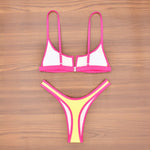 S - XL Splicing V Shaped Thong Bikini Women Swimsuit Female Swimwear Two Pieces Bikini Set Bather Push Up Bathing Suit Swim Lady