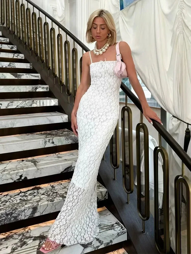 Foridol White Lace Sexy Summer Women Party Dress Beach Slip Bodycon Dress 2025 Spaghetti Strap Bowknot Floral Vestidos Sundress