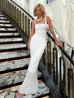 Foridol White Lace Sexy Summer Women Party Dress Beach Slip Bodycon Dress 2025 Spaghetti Strap Bowknot Floral Vestidos Sundress