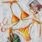 Women's Bikini Sexy Strap Gradient Print Luxury Crystal Diamond Bikini Shell Swimsuit