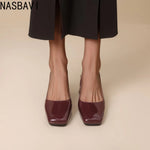 NASBAVI Vintage Womens Square Toes Pumps 6CM Chunky Heels Slingback Sandal Shoes Ladies Summer New Woman Lady Female Sandals