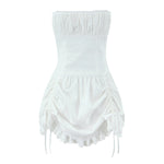 Foridol White Cotton Summer Women's Dress 2025 Off Shoulder Strapless Mini Beach Dress Casual Flower Embroidery Drawstring Dress