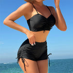 Wrinkled Knotted Shorts High Waist Bikini Female Swimsuit Women Swimwear Two-Pieces Bikini Set Bather Bathing Suit Swim V6197