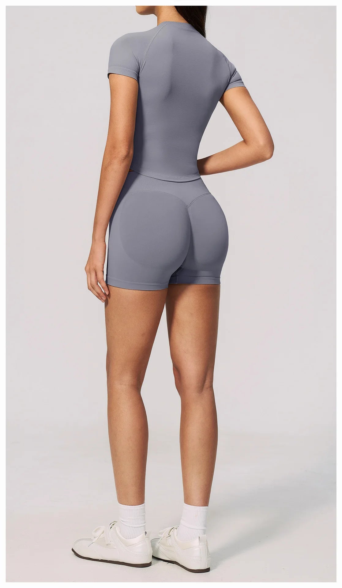 Seamless Yoga Sets Women Short Sleeve O Neck Slim Sports T Shirts Gym Outfits Abdominal Compression Shorts Running Fitness Suit