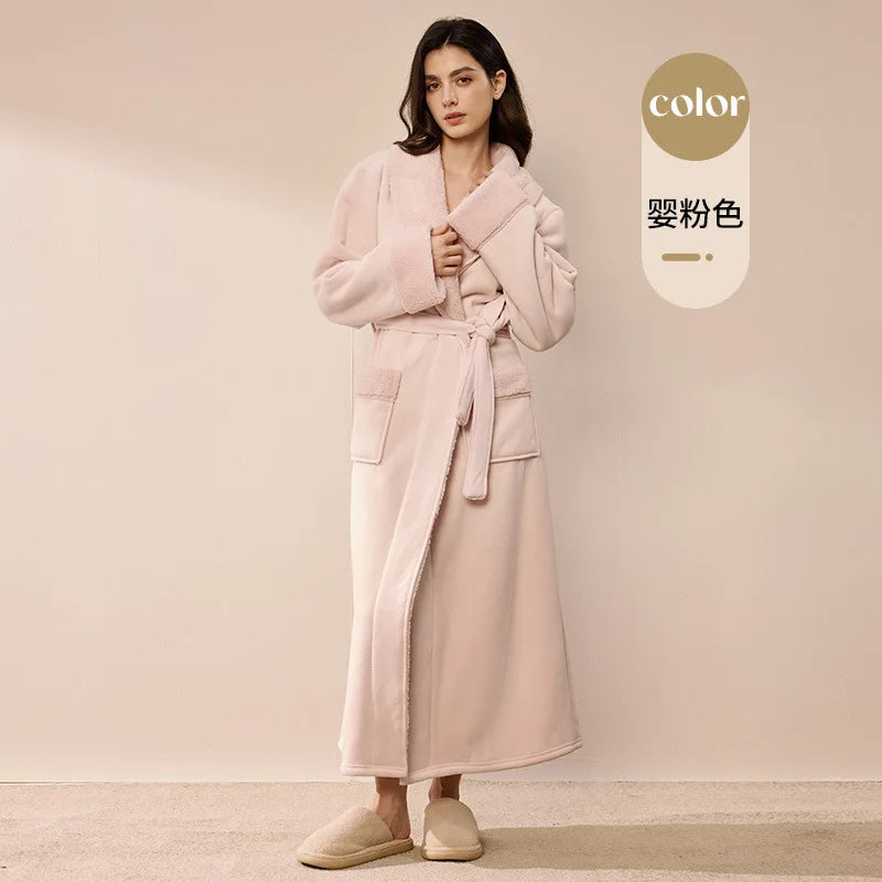 Long Flannel Robe for Men Women Warm Home Pajamas Loungewear 2026 Autumn Winter New Thick Coral Fleece Couple Bathrobe