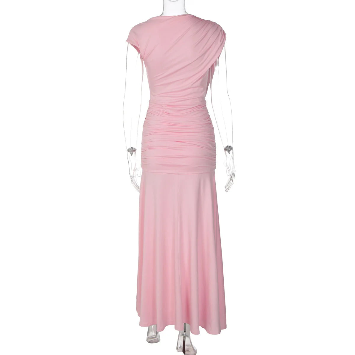 FDYOUI 2026 Summer Diagonal Collar Sleeveless Birthday Dress Women Sexy Tunics Pleated Solid Long Party Dresses Pink Black Gown
