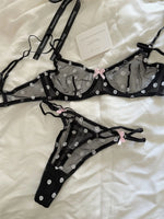 French Style Polka Dot Bra & Thong Set | Retro Sexy Lace Lingerie, Ultra Thin Sheer Netting for Big Bust & Plus Size MOYISU Bras