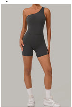 One Shoulder Women Sports Jumpsuit Sleeveless Yoga Rompers Backless Sportswear Women Workout One Piece Bodysuits Female