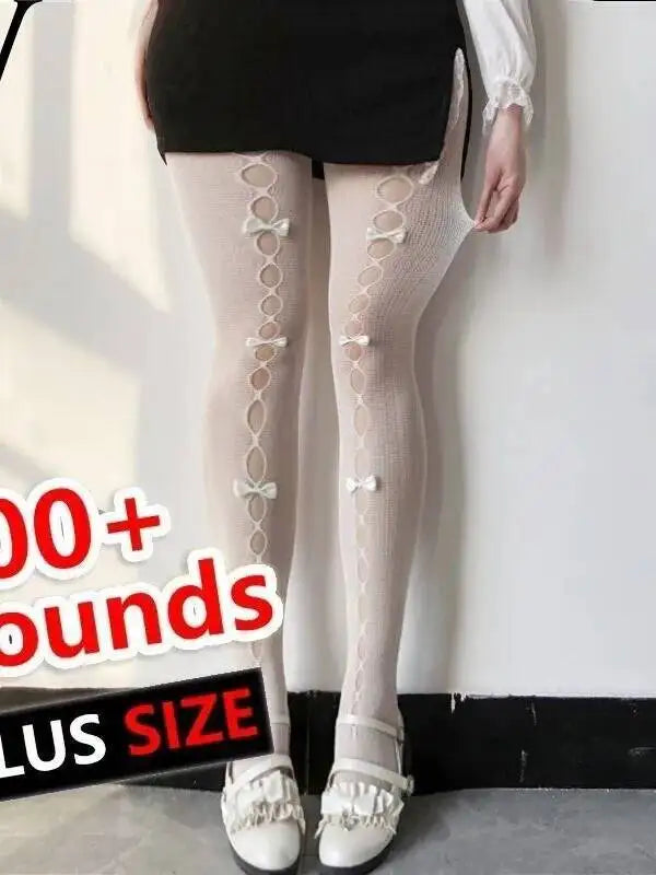 Lolita Bowknot Fishnet Stockings For Women Charming JK Fishnet Stockings White Pantyhose Sexy Hollow Out Pantyhose Elegant SC2U