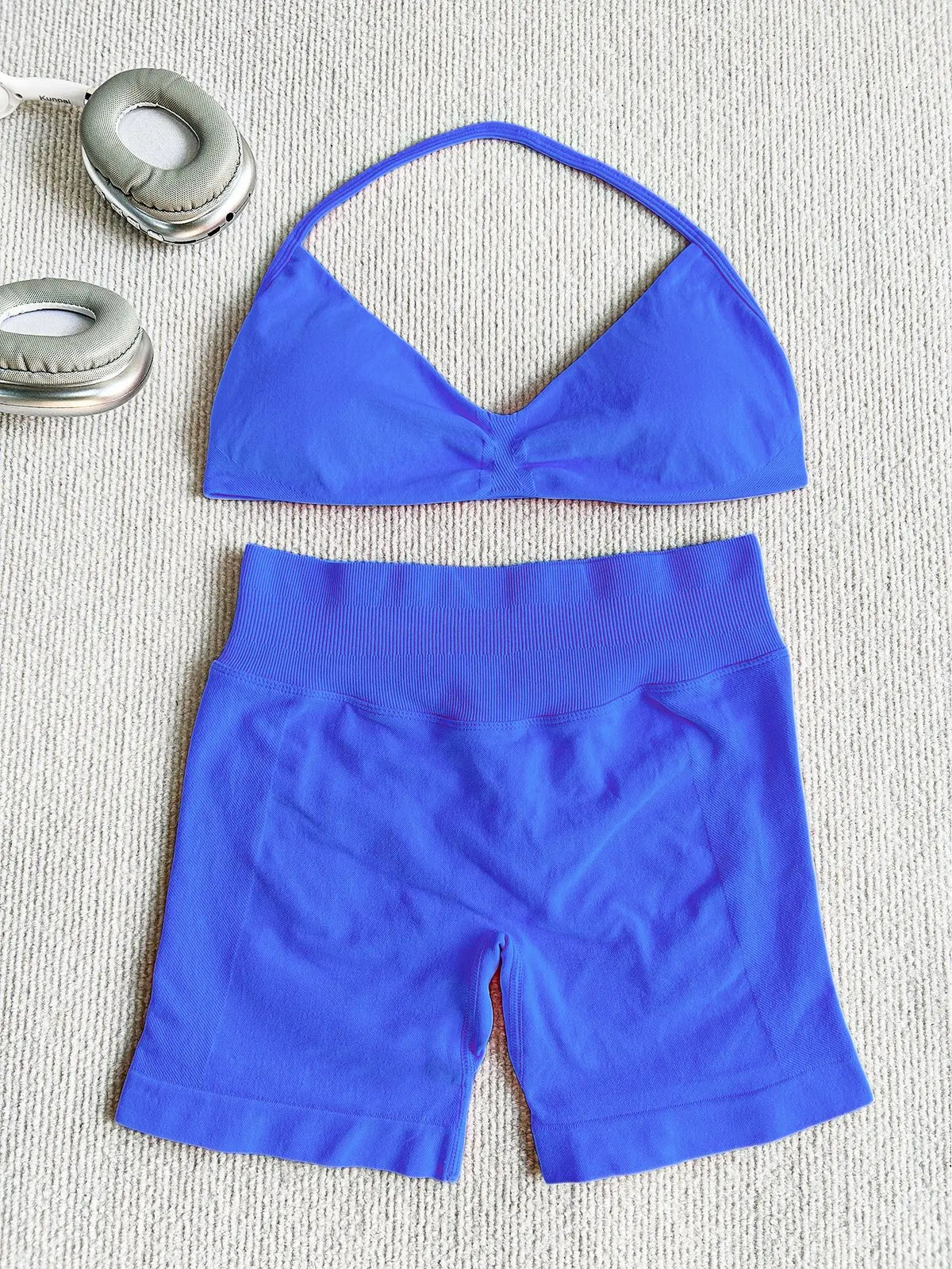 Sexy Black Polka Dot Print Seamless Yoga Sets Women Hanging Neck Pleate Sports Bra Tight High Waist Short Running Fitness Suits
