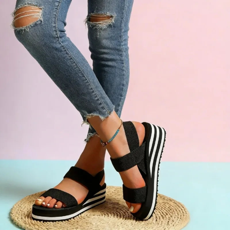 Women Slingback Wedge Sandals Outdoor Summer Lightweight Slides Solid Color Thick Bottom Ladies Slipper Female Roman Sandals