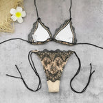 Sexy Black Lace Long Pants 3 Piece Bikini Set Women Push Up Bra Bandage Triangle Swimsuit Beach Bathing Suit Holiday Swimwear