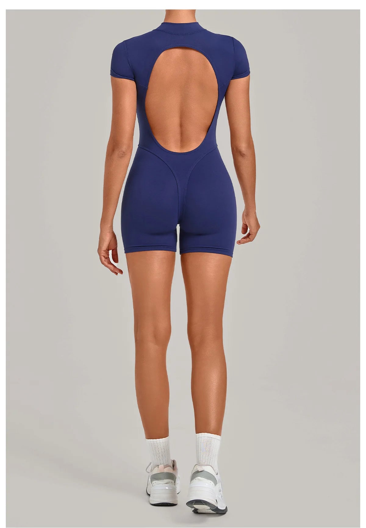 Half-zipper Slimming Yoga Jumpsuit Women Hollow Out Backless Sports One Piece Suits Short Sleeve Butt Lifting Tight Overalls