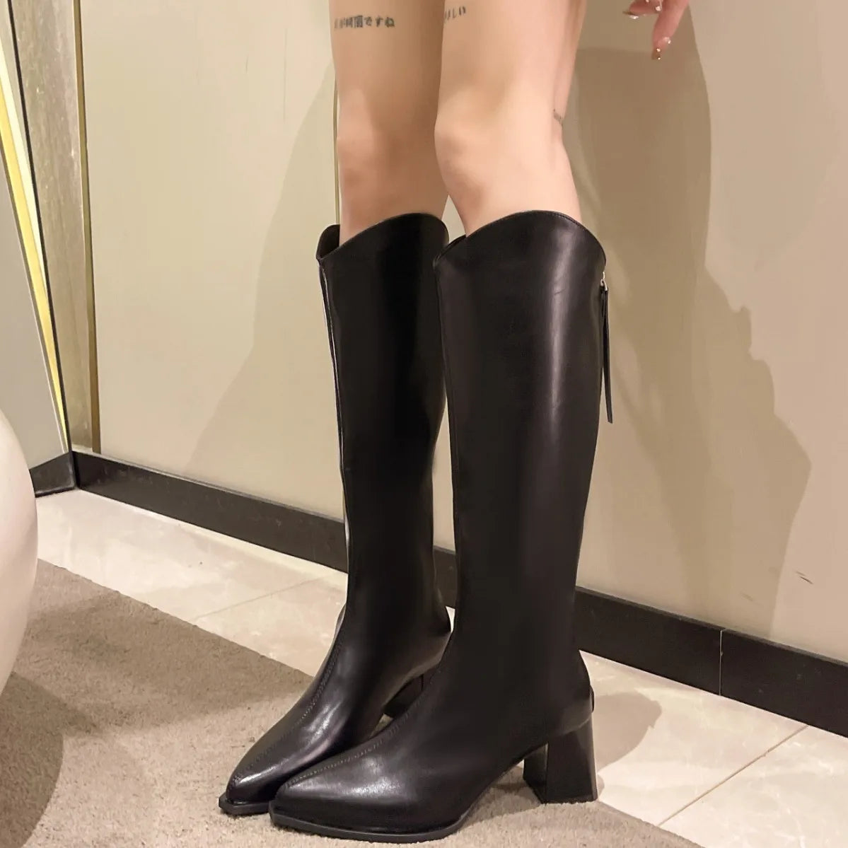 Pointed Toe Women High Boots Fashion Side Zippers Long Booties Ladies Elegant Party High Heel Shoes Winter Women's Footwear