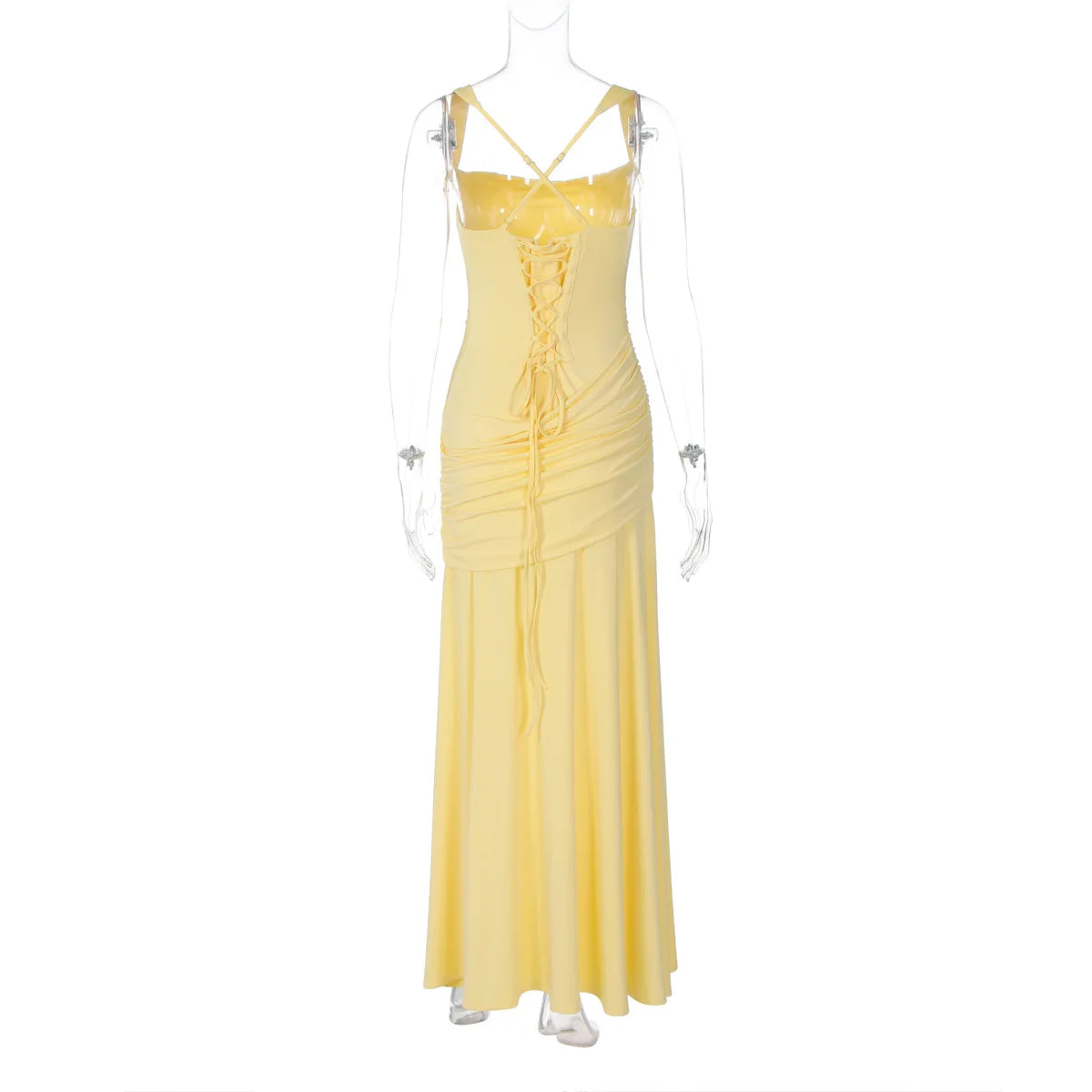 FDYOUI Fashion Sleeveless High Waist Tunics Long Maxi Dress Party Gowns Women Chic Backless Lace-up Folds Slim Evening Dresses