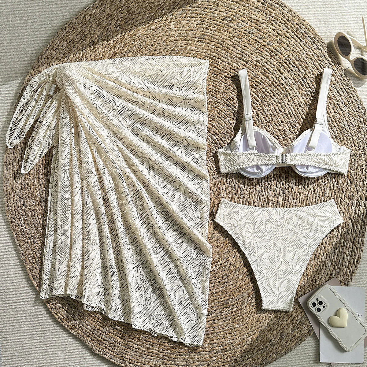 With Mesh Skirt Underwired Bra Cup Bikini Women Swimwear Female Swimsuit Three-pieces Bikini Set Bathing Suit Swim Beachwear
