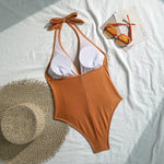 New Deep V Neck One Piece Swimsuit 2026 Women Orange White Pleate Tummy Control Swimwear Beach Holiday Bathing Suit Monokini