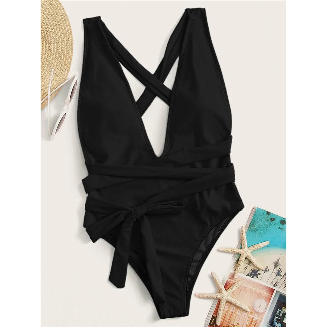 Long Strap Wrap Around Swim Suit For Women Swimwear One Piece Swimsuit Female Bather Snake Print Bathing Suit Beach V852
