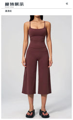 Gym Workout Yoga Sets Women Square Neck Slimming Sports Tank Top Fitness Gym Suit Outdoor High Waist Flare Pants Two-piece Set