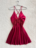 Sexy Criss Cross Back Nightdress Women V Neck Lace Trim Hollow Out Sleepwear Pajamas For Home Wear