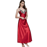 Women's Satin Lace Nightgown Spaghetti Strap Sleeveless Slip Dress Soft V Neck Maxi Sleepwear Silky Chemise Nightdress
