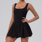 Summer One-piece Tennis Dress Women Fitness Fake Two-piece with Inner Separate Shorts Pockets Sleevesless Sports Pleated Skirt