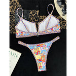 Sexy Printed V Shaped High Leg Cut Bikini Women Swimwear Female Swimsuit Two-Pieces Bikini Set Bather Bathing Suit Swim V4745