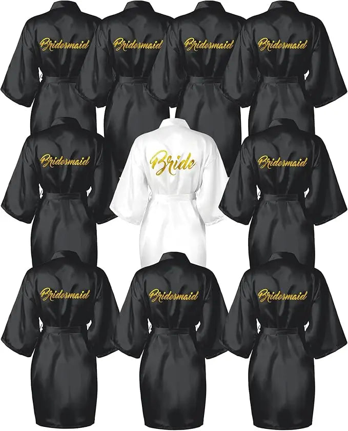 10 Pcs Women Bride Kimono Robe Embroidered Getting Ready Satin Bridesmaid Robes for Wedding Party Bridal Shower