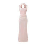 Pure Desire Style Collarbone-revealing Strapless Long Dress Feminine And Slim-fitting With Pleated Waist Tie Straps Bodycon LWIO