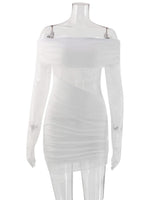 Ahagaga Eelgant Dresses For Women Slash Neck Lace Patchwork Sheath Fashion Slim Fit Trend Party Female Long Sleeves Summer Robes